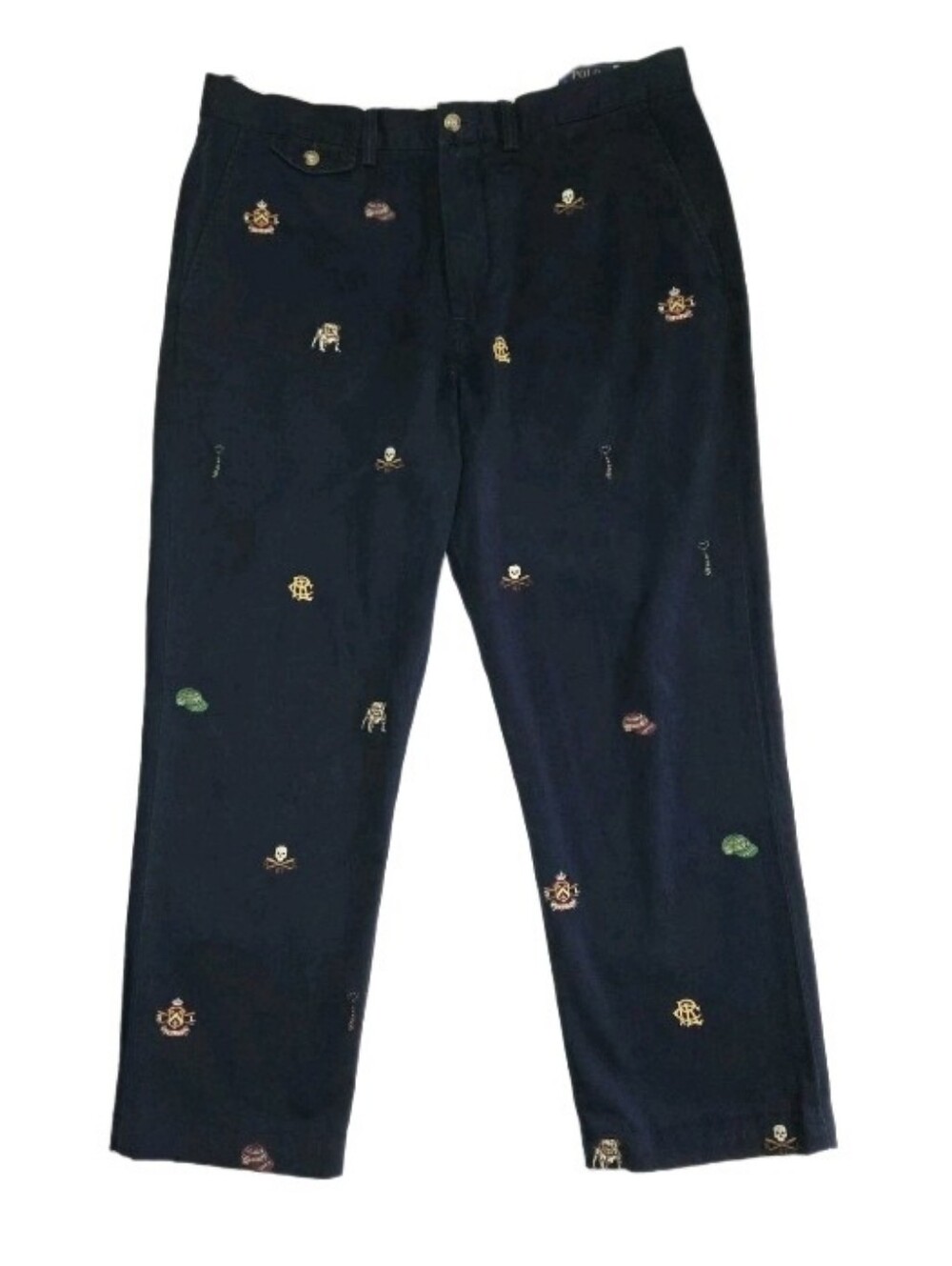 Polo Ralph Lauren Varsity Crest Embroidered Chino Pants Mens Size 34 Flawed